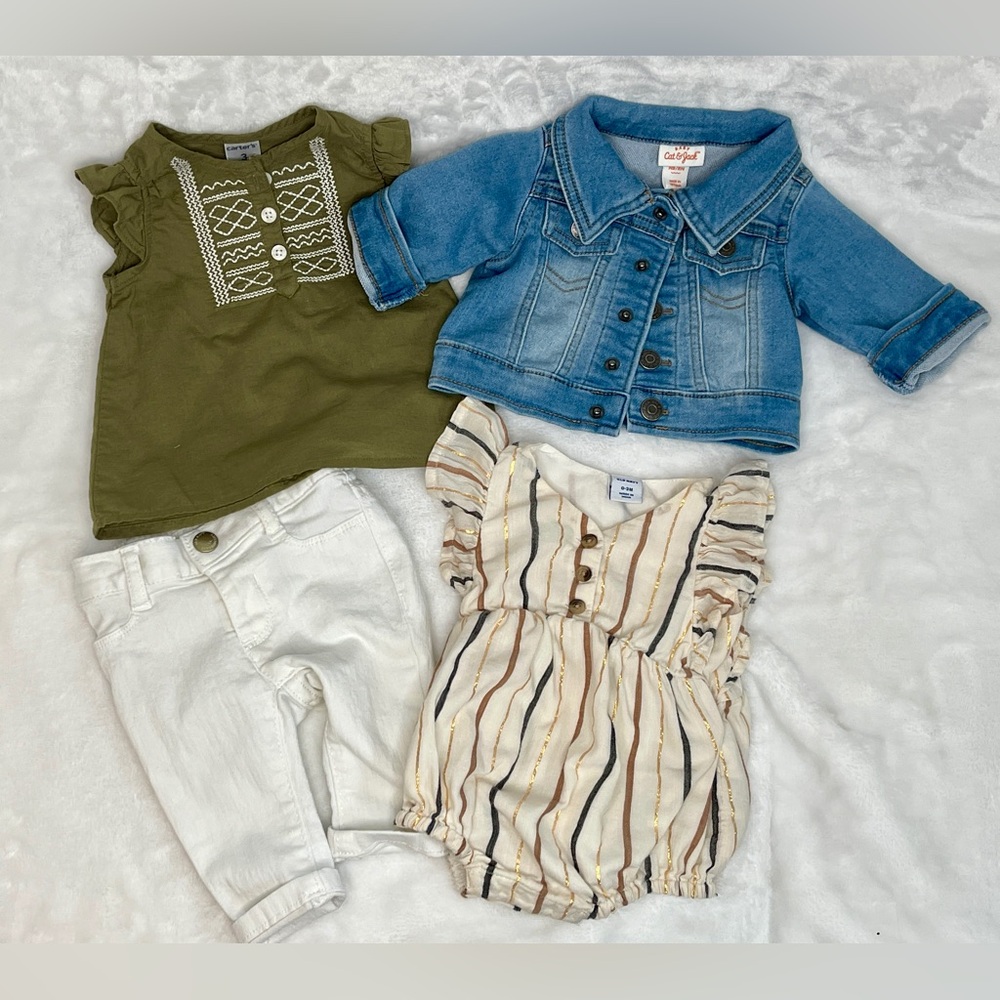 0-3 Mo Girl 4 Pc Bundle! Old Navy, Cat & Jack, Carters